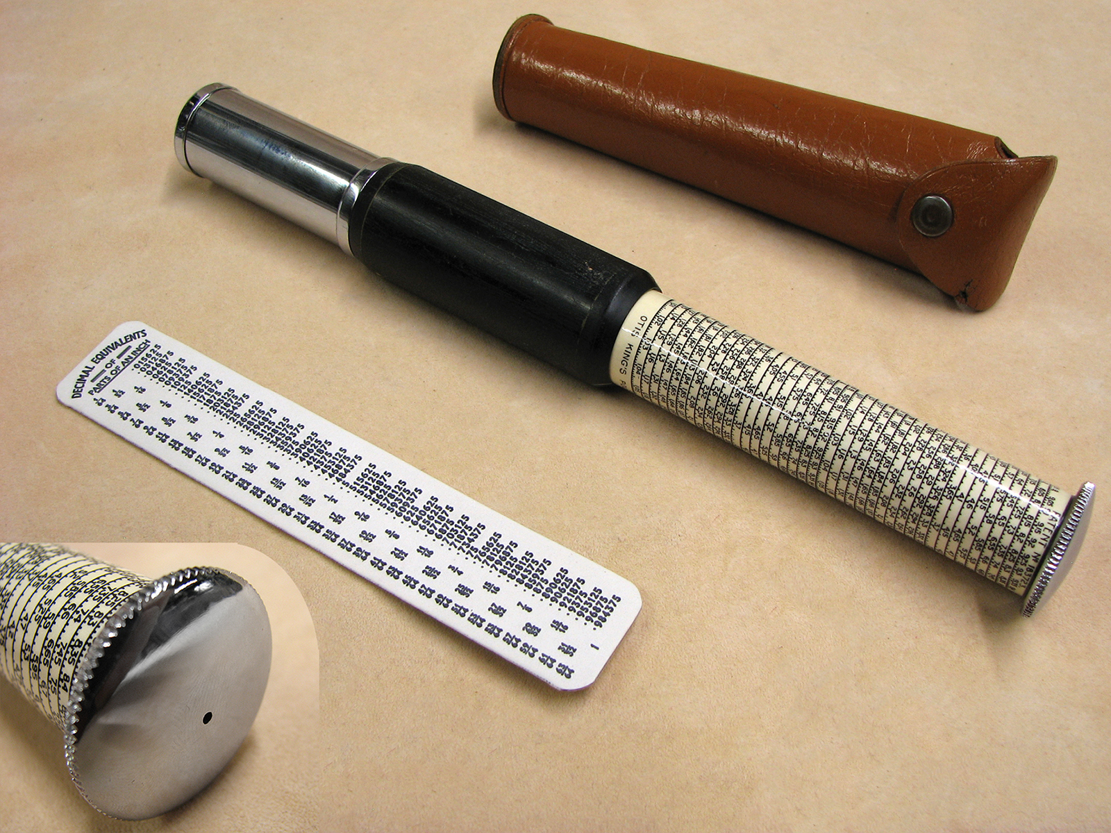 Early 1970s Otis King Model K type C cylindrical calculator in leather case